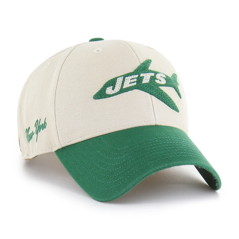 Men's '47 Cream/Kelly Green New York Jets Fairfield MVP Throwback Adjustable Hat