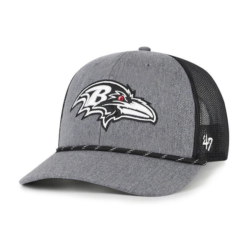 Men's '47 Heather Charcoal Baltimore Ravens Carbon Rope Trucker Adjustable Hat