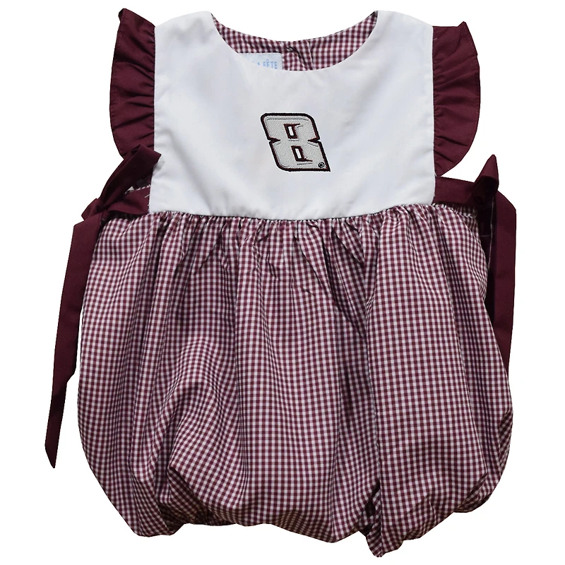 Girl's Infant Vive La Fete  Maroon Kyle Busch Gingham Bubble Dress