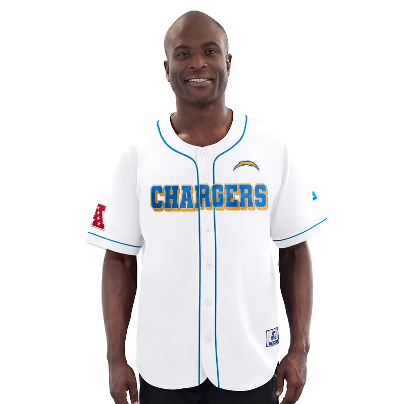 Men's Starter  White Los Angeles Chargers Relay Full-Button Baseball Jersey