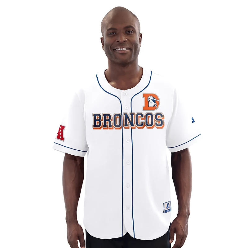 Men's Starter White Denver Broncos Relay Vintage Full-Button Baseball Jersey