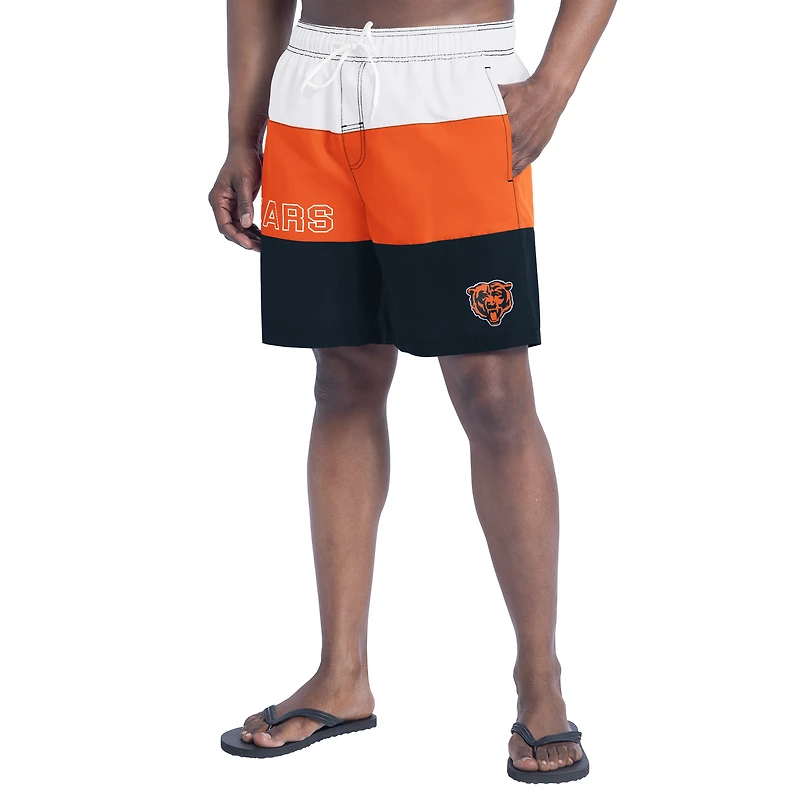 Men's G-III Sports by Carl Banks  Navy/Orange Chicago Bears Sunrise Volley Swim Shorts