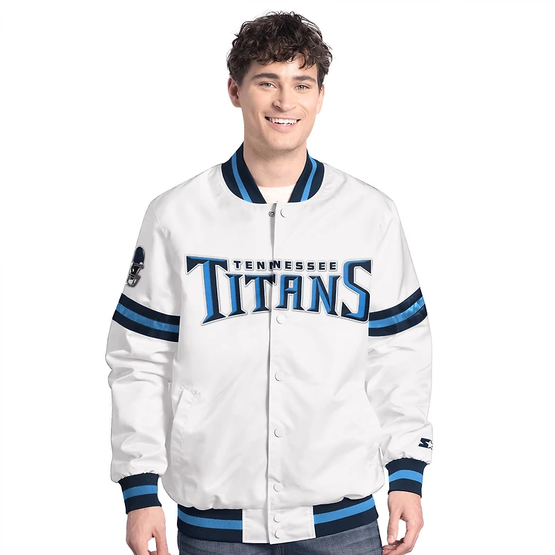 Men's Starter  White Tennessee Titans Scout Full-Snap Varsity Jacket