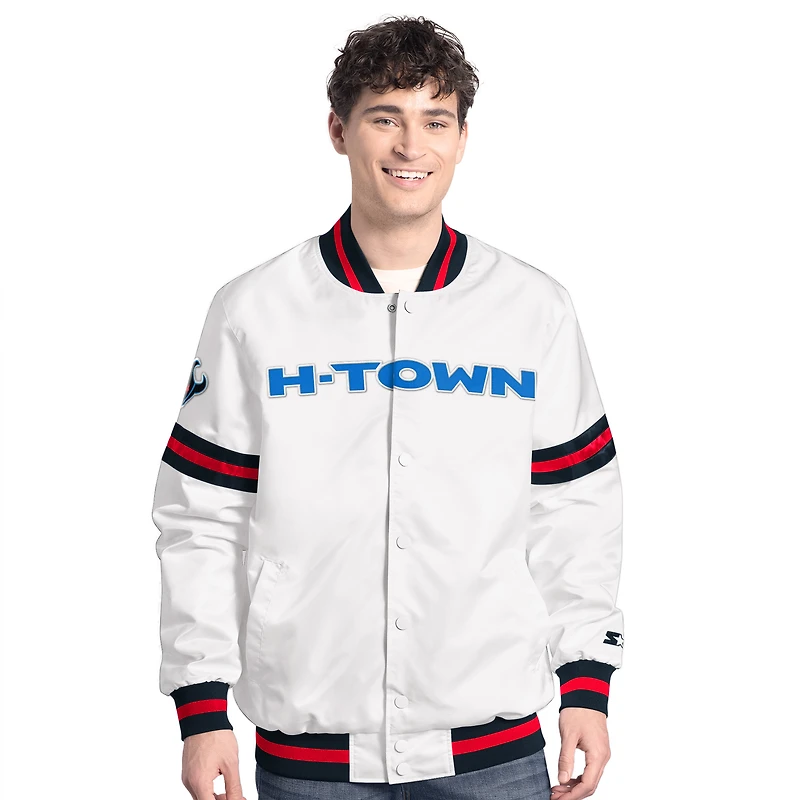 Men's Starter White Houston Texans Scout Full-Snap Varsity Jacket