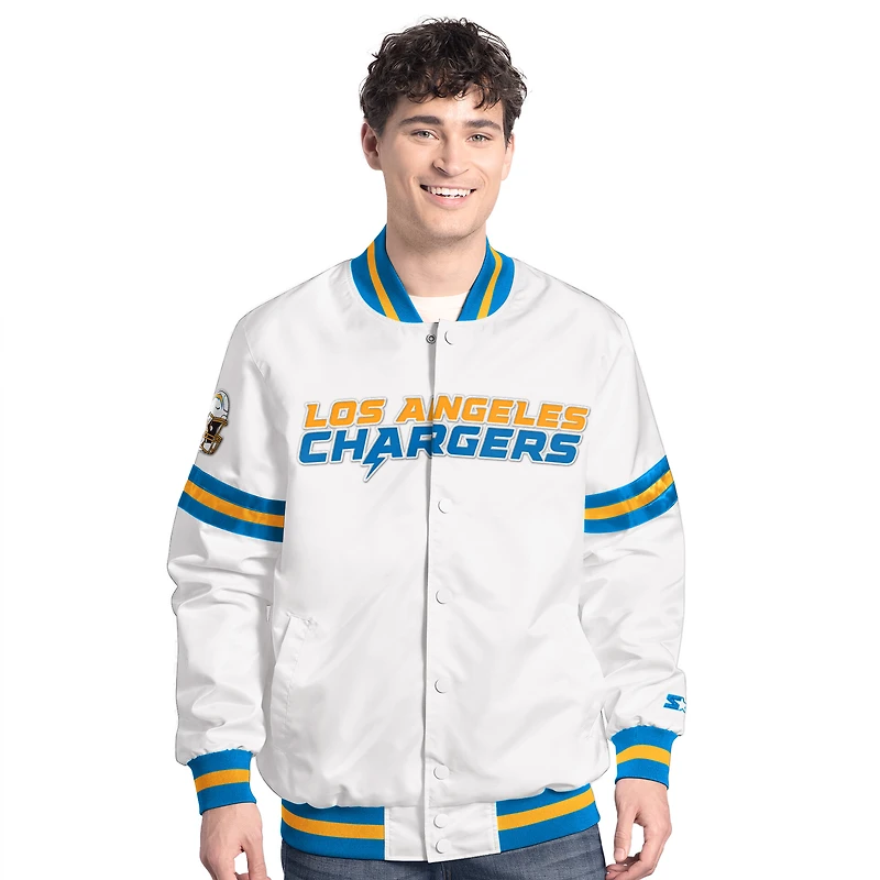 Men's Starter White Los Angeles Chargers Scout Full-Snap Varsity Jacket