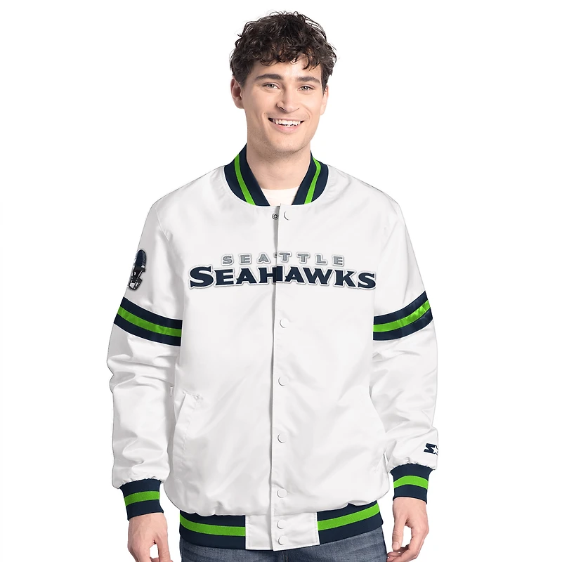 Men's Starter  White Seattle Seahawks Scout Full-Snap Varsity Jacket