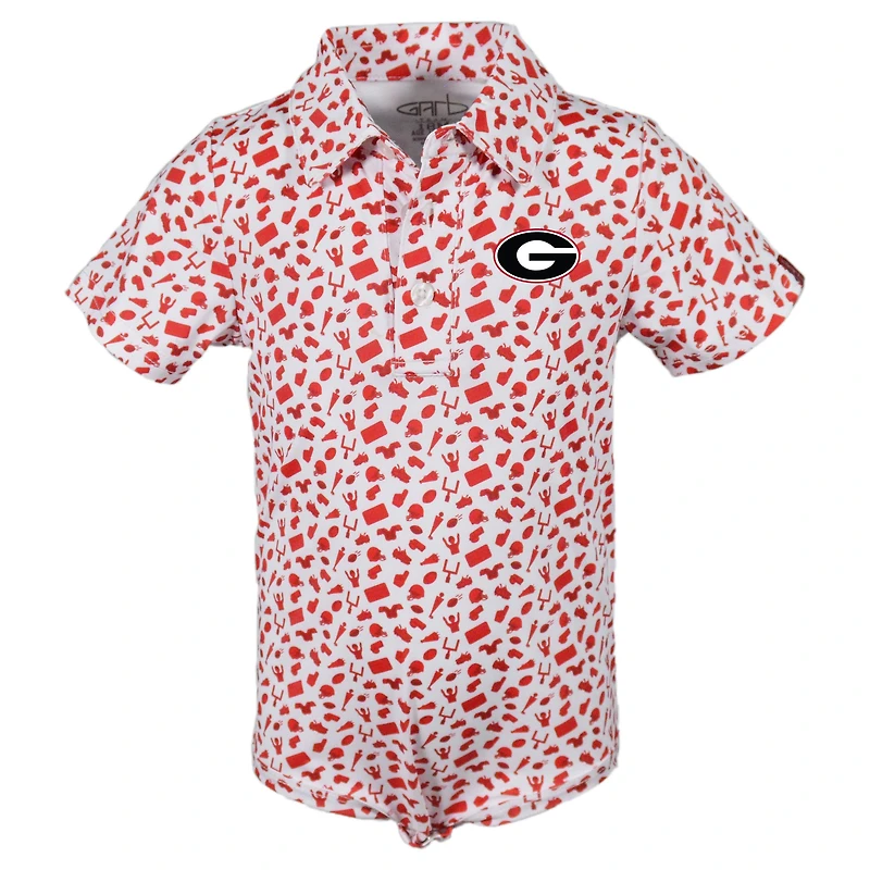 Infant Garb Red/ Georgia Bulldogs Tom Allover Print Performance Polo Bodysuit