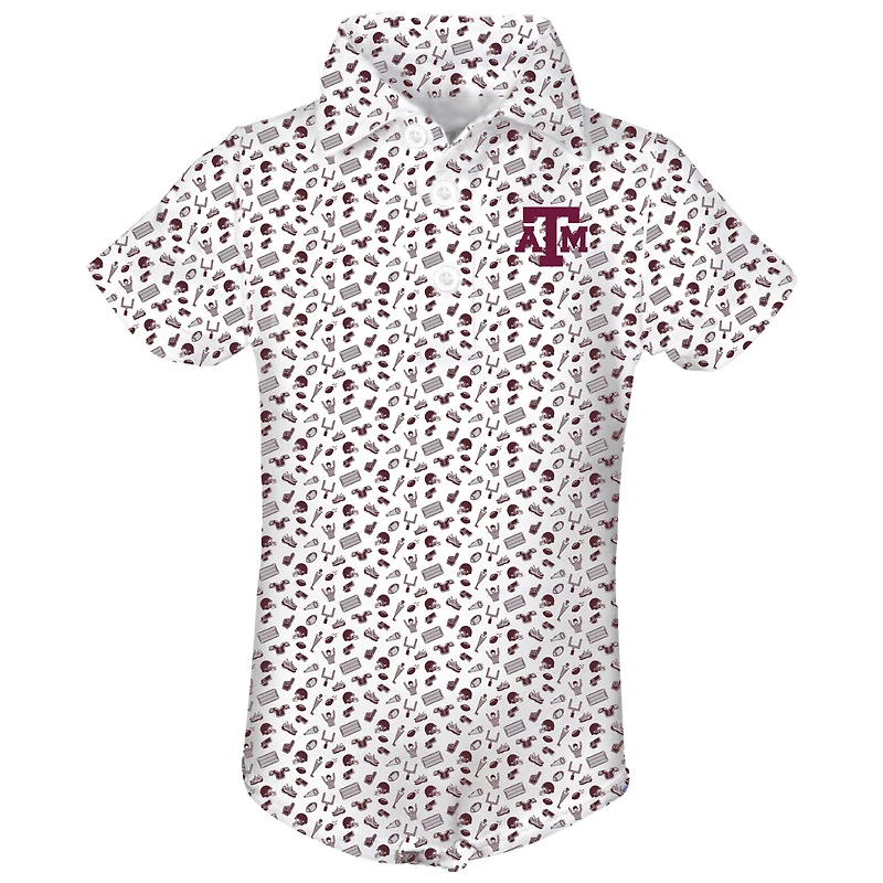 Infant Garb Maroon/ Texas A&M Aggies Tom Allover Print Performance Polo Bodysuit