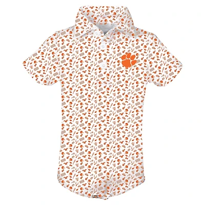 Infant Garb Orange/ Clemson Tigers Tom Allover Print Performance Polo Bodysuit
