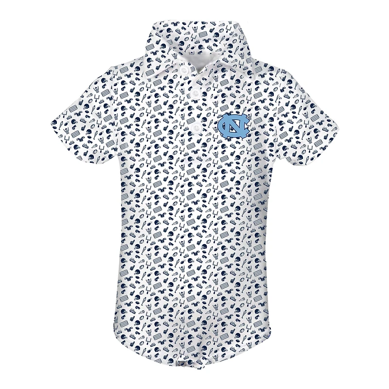 Infant Garb White/Navy North Carolina Tar Heels Tom Allover Print Performance Polo Bodysuit