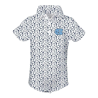 Infant Garb White/Navy North Carolina Tar Heels Tom Allover Print Performance Polo Bodysuit