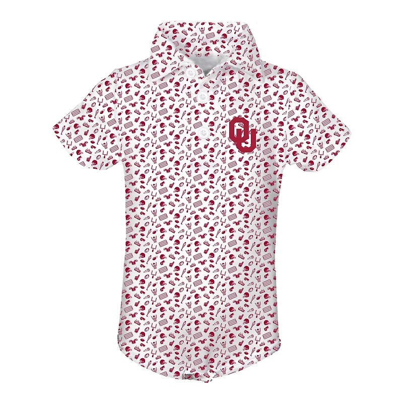 Infant Garb Crimson/ Oklahoma Sooners Tom Allover Print Performance Polo Bodysuit