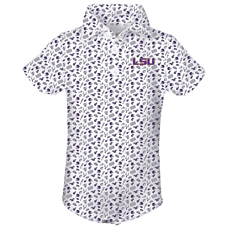 Infant Garb Purple/ LSU Tigers Tom Allover Print Performance Polo Bodysuit