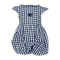 Girl's Infant Garb Navy Penn State Nittany Lions Cara Gingham Ruffled Bodysuit