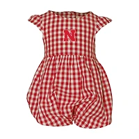 Girl's Infant Garb Scarlet Nebraska Huskers Cara Gingham Ruffled Bodysuit