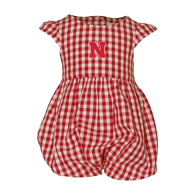 Girl's Infant Garb Scarlet Nebraska Huskers Cara Gingham Ruffled Bodysuit