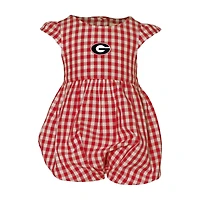 Girl's Infant Garb Red Georgia Bulldogs Cara Gingham Ruffled Bodysuit