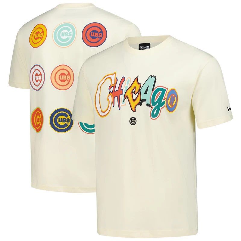 Men's New Era  Cream Chicago Cubs Ransom Note Oversized T-Shirt