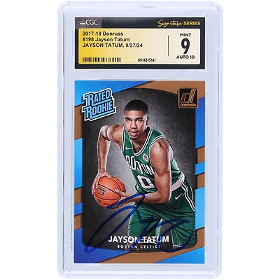Jayson Tatum Boston Celtics Autographed 2017-18 Panini Donruss Rated Rookie #198 CGC Fanatics Witnessed Authenticated 9/10 Rookie Card