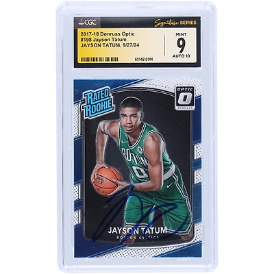 Jayson Tatum Boston Celtics Autographed 2017-18 Panini Donruss Optic Rated Rookie #198 CGC Fanatics Witnessed Authenticated 9/10 Rookie Card