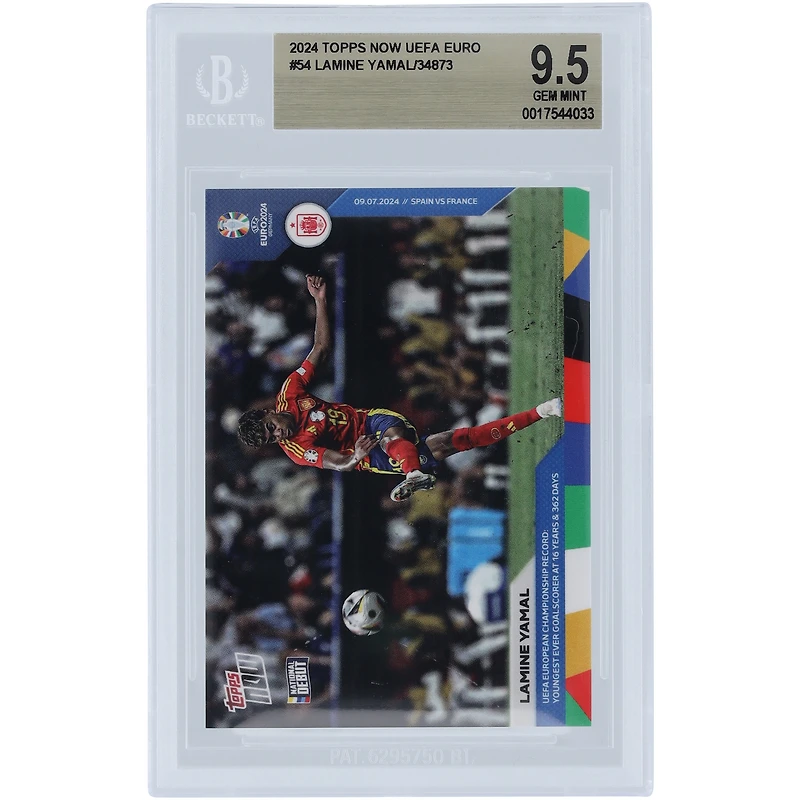 Lamine Yamal Spain National Team 2024 Topps Now UEFA Euro UEFA European Championship Record: Youngest Ever Goal Scorer At 16 Years & 362 Days #54 BGS Authenticated 9.5 Rookie Card