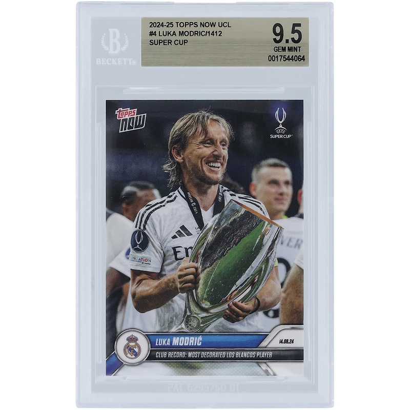 Luka Modric Real Madrid 2024-25 Topps Now UCL Club Record: Most Decorated Los Blancos Player #4 BGS Authenticated 9.5 Card