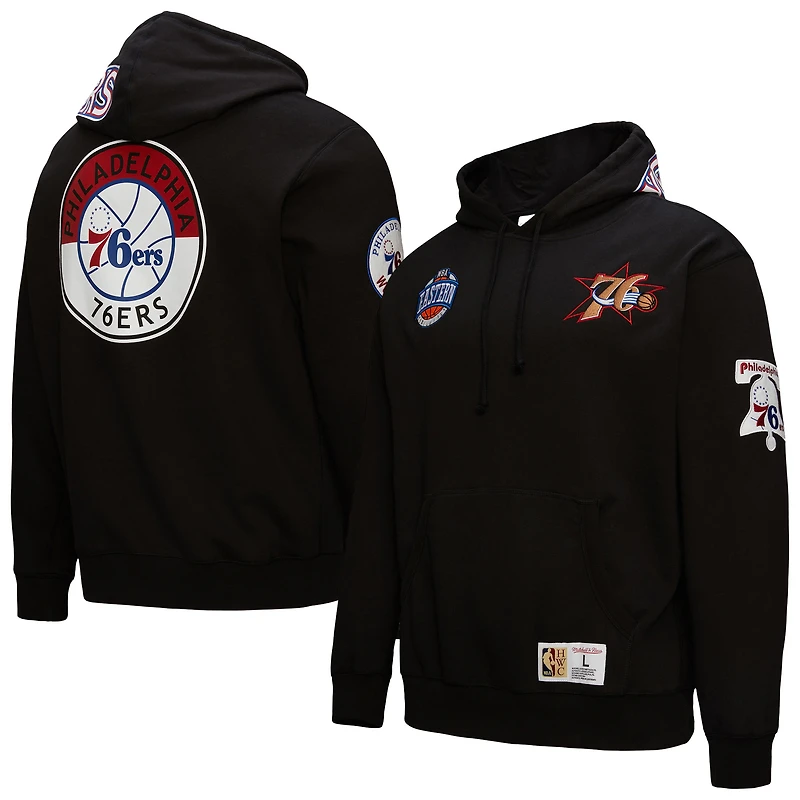 Men's Mitchell & Ness Black Philadelphia 76ers Hardwood Classics Blackout Collection Pullover Hoodie