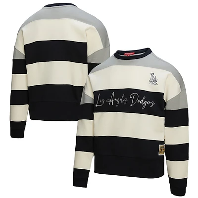 Women's Mitchell & Ness Gray/Black Los Angeles Dodgers Cooperstown Collection Blocked Fleece Pullover Sweatshirt