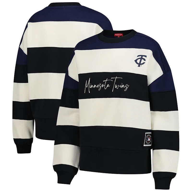 Women's Mitchell & Ness Navy/Black Minnesota Twins Cooperstown Collection Blocked Fleece Pullover Sweatshirt