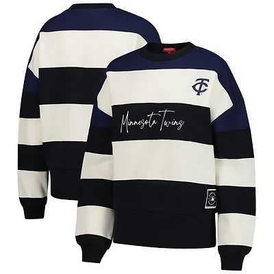 Women's Mitchell & Ness  Navy/Black Minnesota Twins Cooperstown Collection Blocked Fleece Pullover Sweatshirt