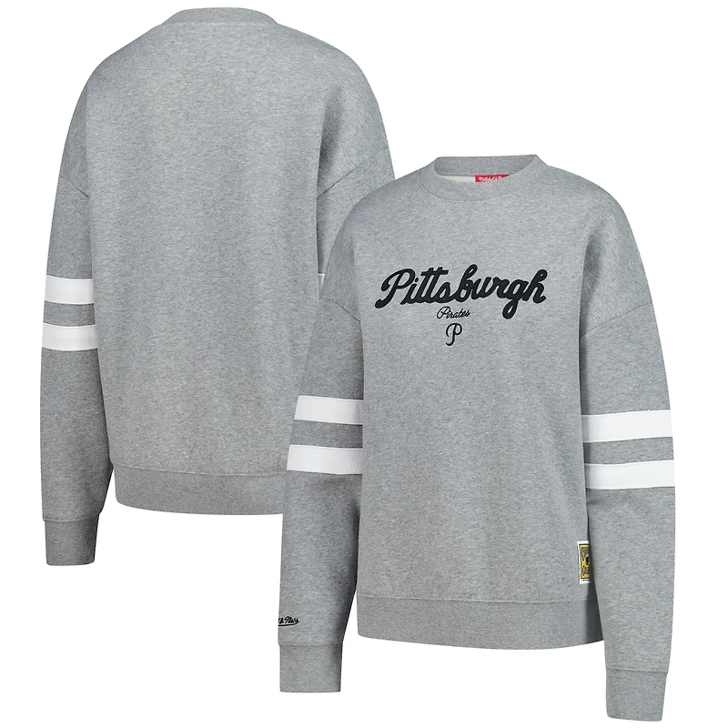 Women's Mitchell & Ness Heather Gray Pittsburgh Pirates Lightweight Logo Pullover Sweatshirt