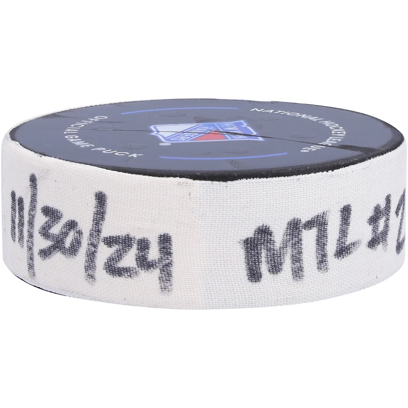 Cole Caufield Montreal Canadiens Game-Used Goal Puck from November 30, 2024 vs. New York Rangers
