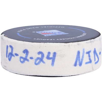 Jack Hughes New Jersey Devils Game-Used Goal Puck from December 2, 2024 vs. New York Rangers