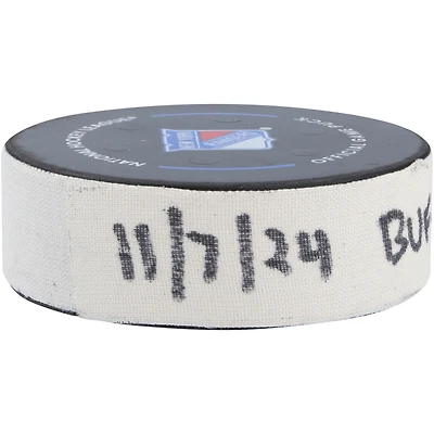 Rasmus Dahlin Buffalo Sabres Game-Used Goal Puck from November 7, 2024 vs. New York Rangers