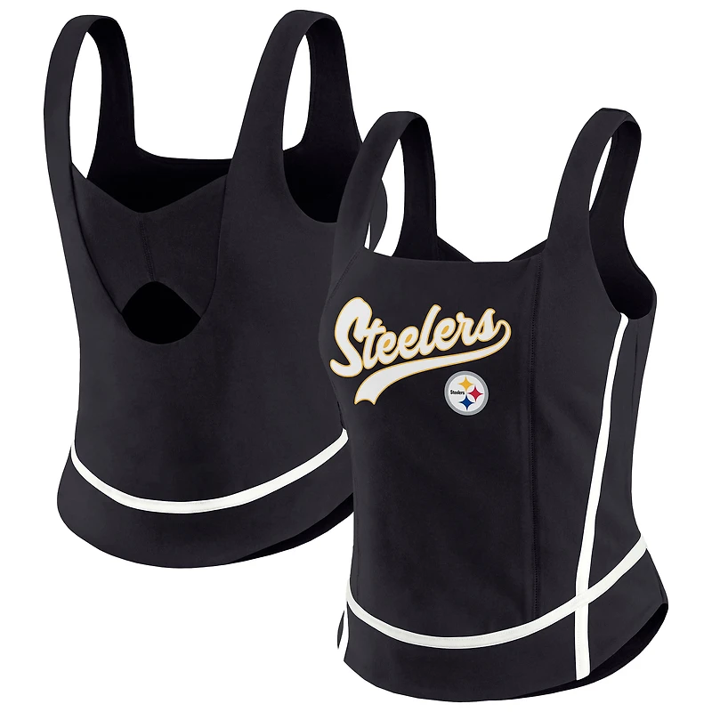 Women's WEAR by Erin Andrews Black Pittsburgh Steelers Square Neck Tank Top
