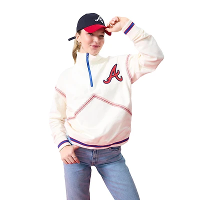 Women's Terez  Cream Atlanta Braves Sugar Swizzle Baseball Stitch Quarter-Zip Sweatshirt