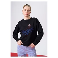 Women's Terez Black Los Angeles Dodgers Oversized Gemstone Logo Sweatshirt