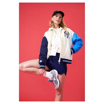 Women's Terez Cream New York Yankees Color-Block Full-Zip Hoodie Bomber Jacket