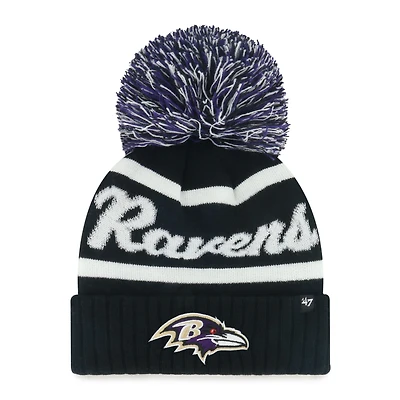 Women's '47  Black Baltimore Ravens Spirited Cuffed Knit Hat with Pom