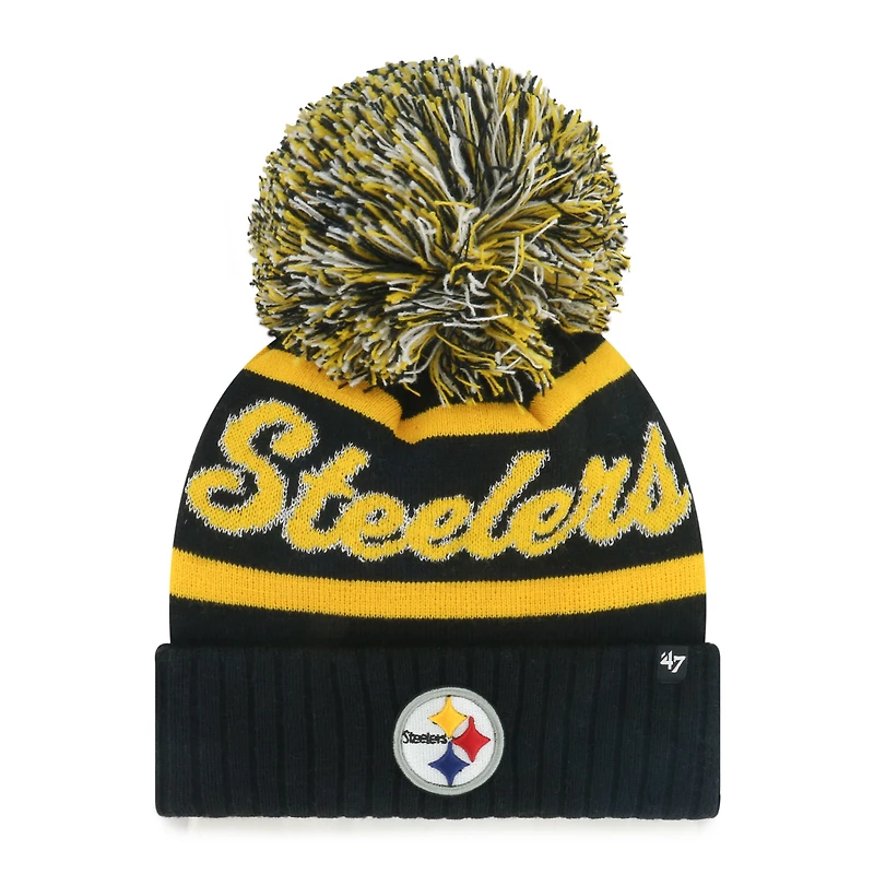 Women's '47  Black Pittsburgh Steelers Spirited Cuffed Knit Hat with Pom