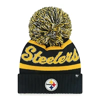 Women's '47  Black Pittsburgh Steelers Spirited Cuffed Knit Hat with Pom
