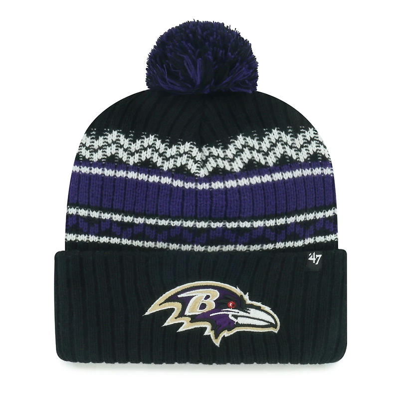 Youth '47 Black Baltimore Ravens Polar Vortex Cuffed Knit Hat with Pom
