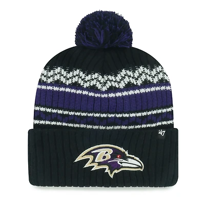 Youth '47 Black Baltimore Ravens Polar Vortex Cuffed Knit Hat with Pom