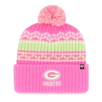 Girls Youth '47 Pink Green Bay Packers Polar Vortex Cuffed Knit Hat with Pom