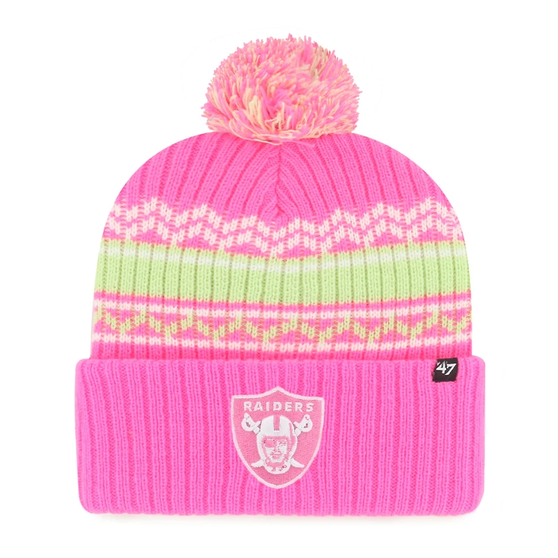 Girls Youth '47 Pink Las Vegas Raiders Polar Vortex Cuffed Knit Hat with Pom