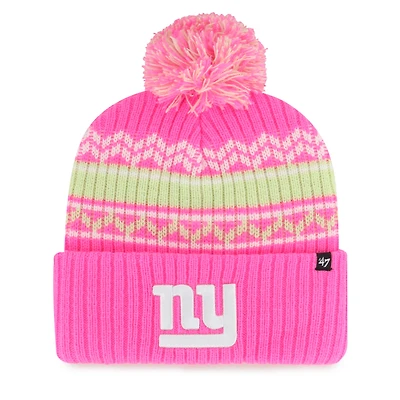 Girls Youth '47 Pink New York Giants Polar Vortex Cuffed Knit Hat with Pom