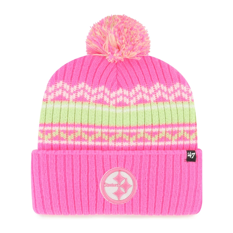 Girls Youth '47 Pink Pittsburgh Steelers Polar Vortex Cuffed Knit Hat with Pom