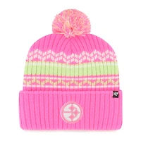 Girls Youth '47 Pink Pittsburgh Steelers Polar Vortex Cuffed Knit Hat with Pom
