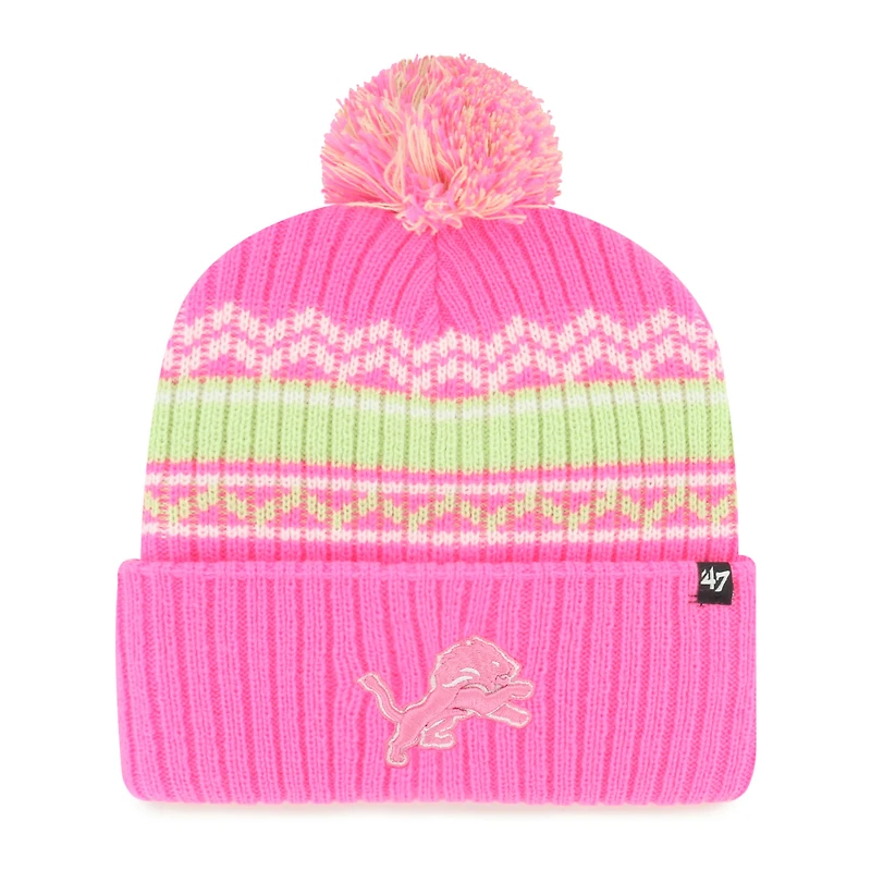 Girls Youth '47 Pink Detroit Lions Polar Vortex Cuffed Knit Hat with Pom