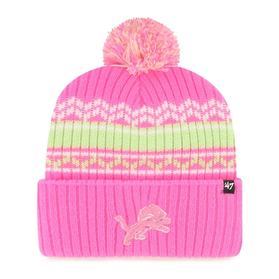 Girls Youth '47 Pink Detroit Lions Polar Vortex Cuffed Knit Hat with Pom
